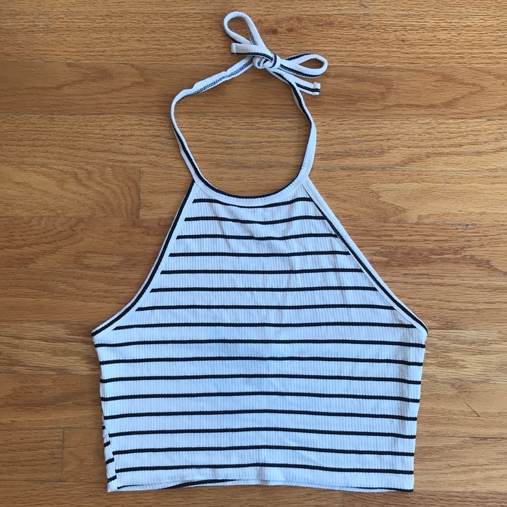 Black and White Striped Halter Top